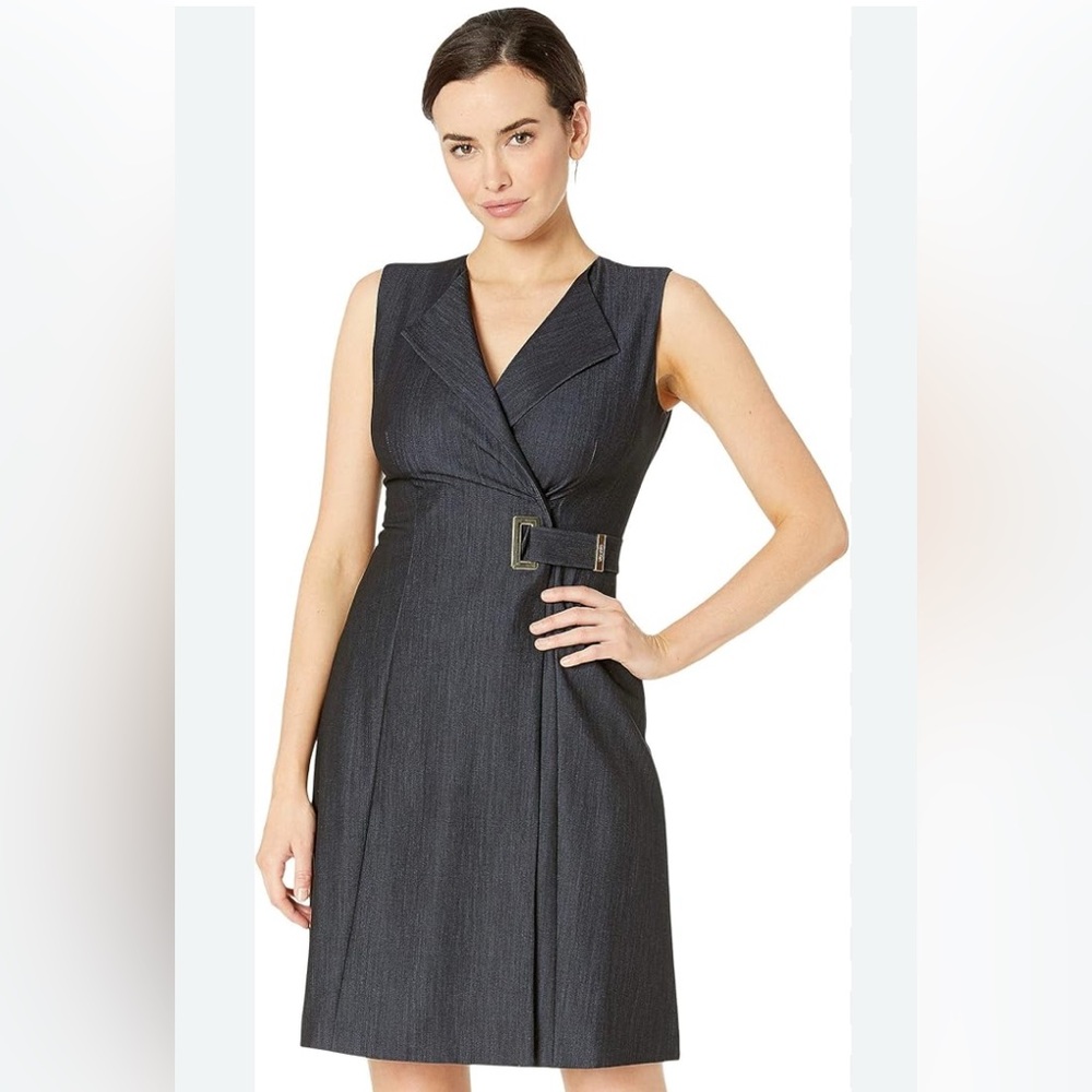 Sleeveless Wrap Belted Sheath Dress in Charcoal